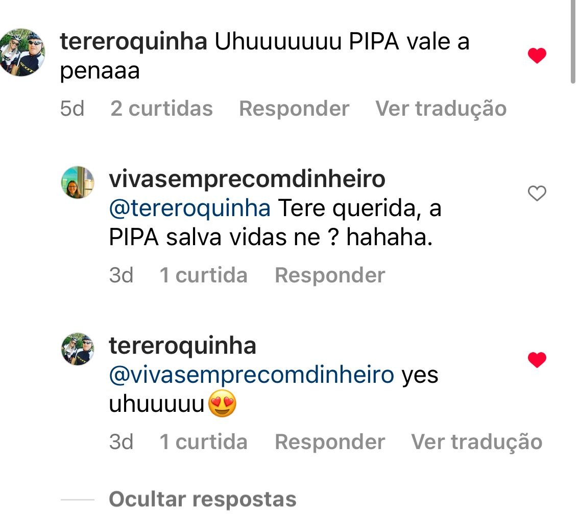 Comentário no Instagram: PIPA vale a pena