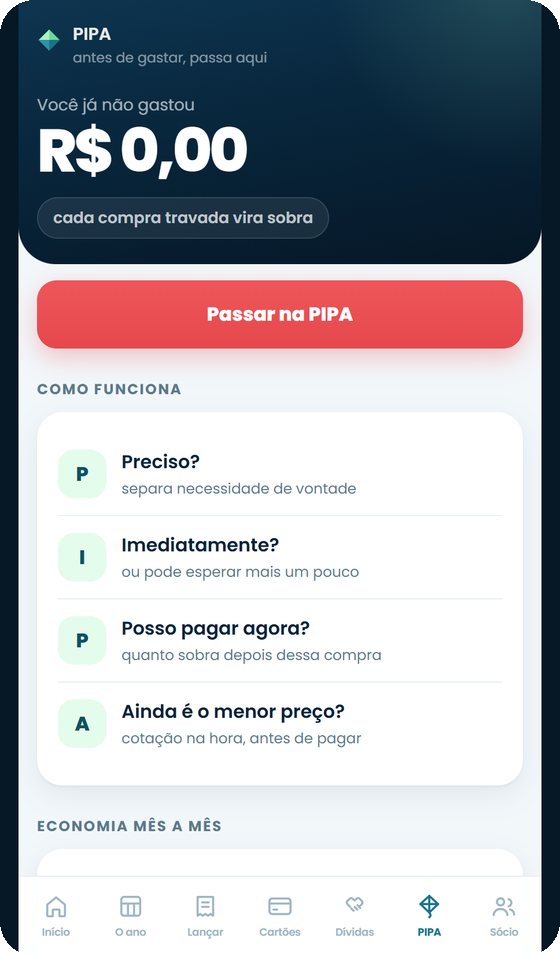 Tela da PIPA com o total que já deixou de gastar